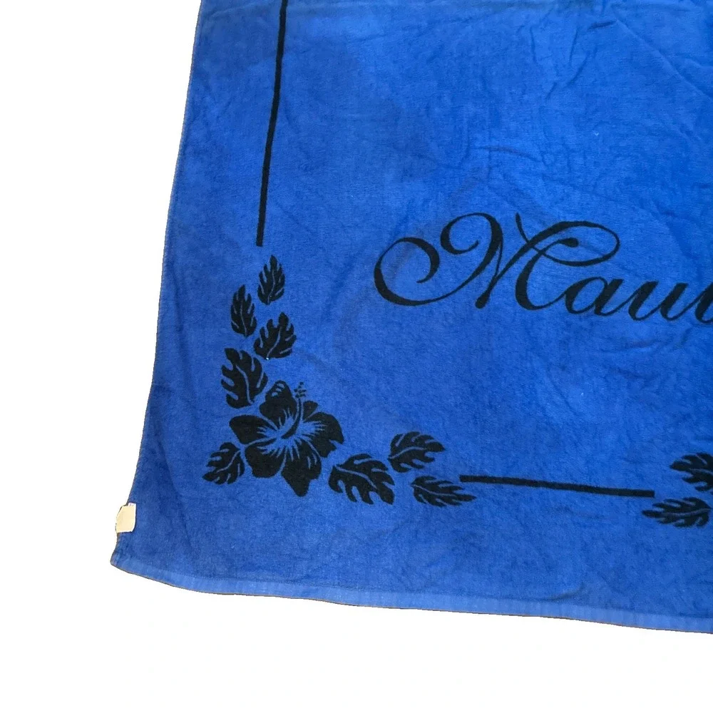 Hawaii Vintage Beach Towel Hawaiian Islands Maui Cotton Blue Souvenir 40x64